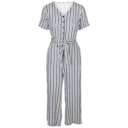 TRESPASS FEMALE JUMPSUIT ARIYA IN NAVY STRIPE, Front view on mannequin