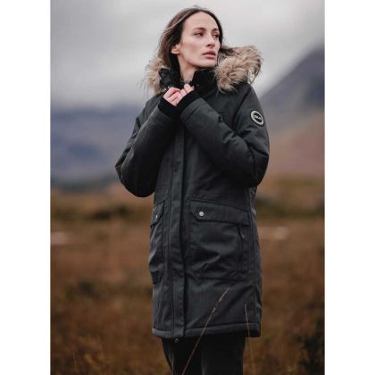 Trespass DLX Women's Down Jacket Dana in BLACK MARL, Front view on mannequin