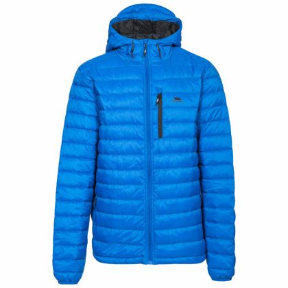 Digby Men's Down Packaway Jacket in Blue, Front view on mannequin