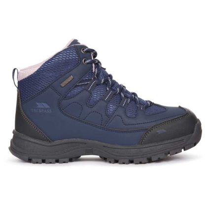 Trespass Women's Waterproof Walking Boots Mitzi Navy, Angled view of footwear