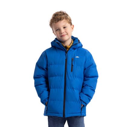 Trespass Boys Padded Casual Jacket in Blue Tuff, Front view on mannequin