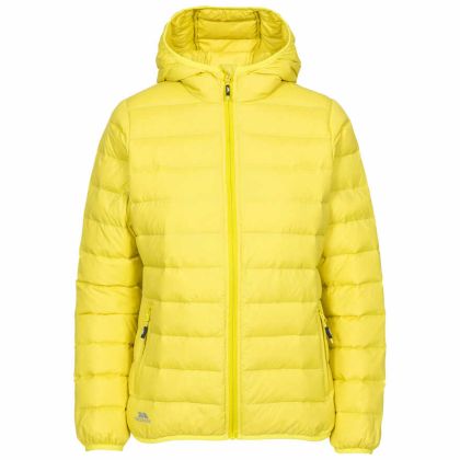 Trespass Womens Down Jacket with Hood Amma in Pineapple, Front view on mannequin