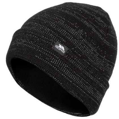 Trespass Adults Beanie Hat Reflective Double Layer Crackle Black, Hat at angled view