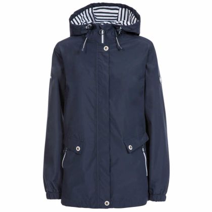 Trespass Womens Waterproof Jacket with Hood Flourish Navy, Front view on mannequin