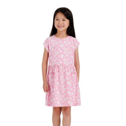 Kids Short Sleeve Dress Floral Print Happiness in Sweetpink
