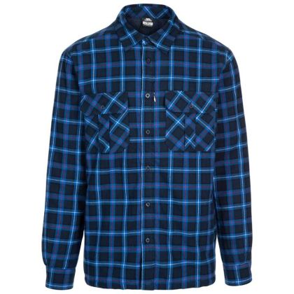Rapeseed Men's Fleece Lined Checked Shirt in Dark Blue Check, Front view on mannequin