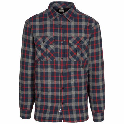 Rapeseed Men's Fleece Lined Checked Shirt in Navy, Front view on mannequin