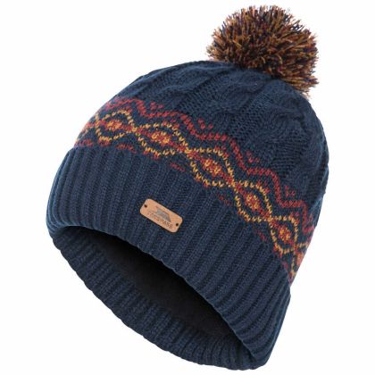 Andrews Men's Fleece Lined Bobble Hat in Navy, Hat at angled view