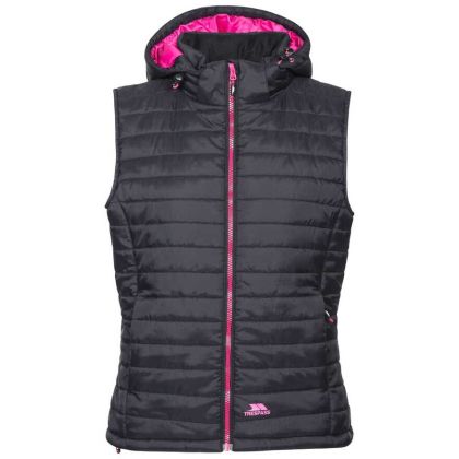 Trespass Womens Hooded Padded Gilet Aretha Black, Front view on mannequin