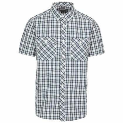 TRESPASS MALE CASUAL SHIRT BAILEYSBRIDGE IN MIDNIGHT CHECK, Front view on mannequin