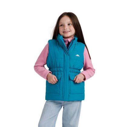 Girls Casual Gilet Casster in Light Teal, Front view on model