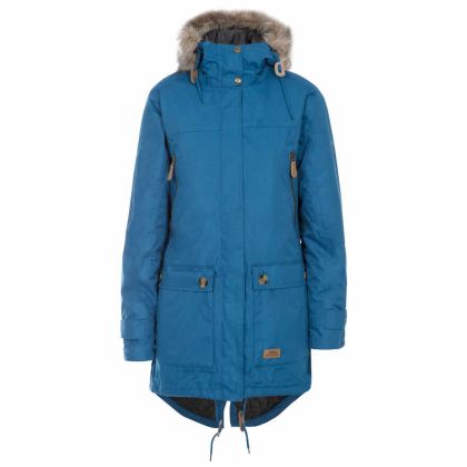 Clea Women's Waterproof Parka Jacket in Blue, Front view on mannequin