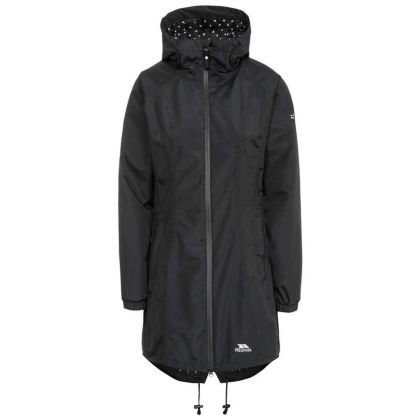 Trespass Womens Waterproof Jacket Long Length Daytrip Black, Front view on mannequin