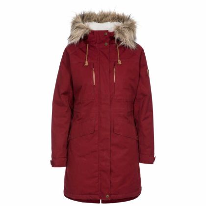 Faithful Women's Waterproof Parka Jacket in Red, Front view on mannequin