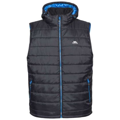 Franklyn Men's Hooded Gilet in Black, Front view on mannequin