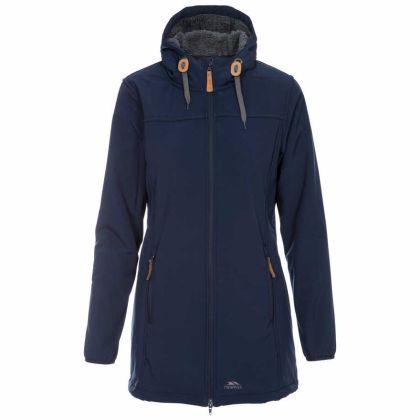 Trespass Womens Lightweight Softshell Jacket Kirsten Navy, Front view on mannequin