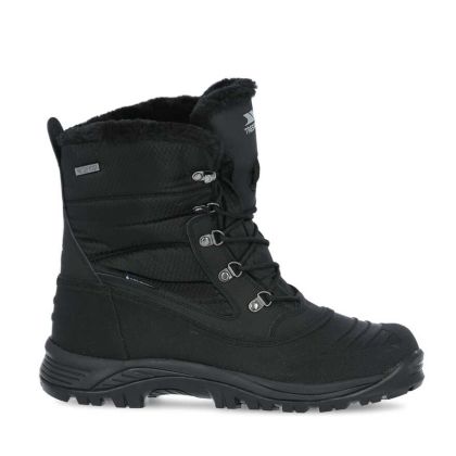 Negev II Men's Fleece Lined Snow Boots in Black, Angled view of footwear