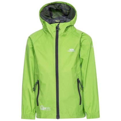 Qikpac Kids' Waterproof Packaway Jacket in Green, Front view on mannequin