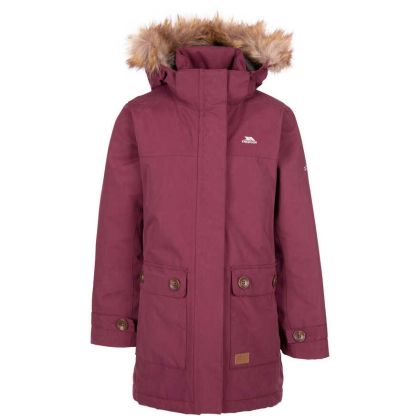 Trespass Girls Waterproof Jacket Rhoda in Fig, Front view on mannequin