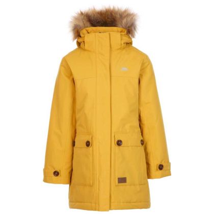 Trespass Kids' Waterproof Jacket Rhoda Yellow, Front view on mannequin
