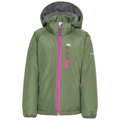 Shasta Girls' Padded Waterproof Jacket in Khaki, Front view on mannequin