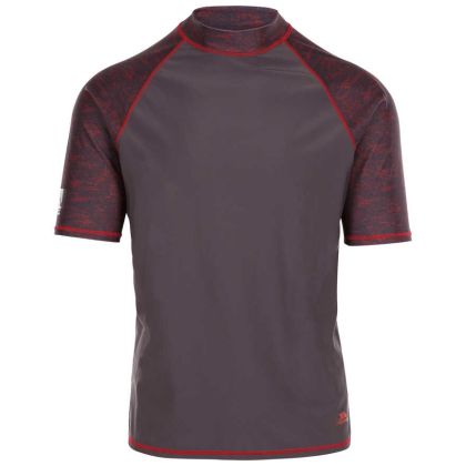 Trespass Men's Short Sleeve UV Rash Guard Theo Grey, Front view on mannequin