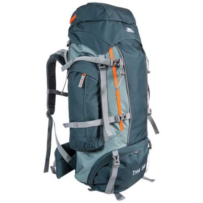 Trek 66 Litre Olive Rucksack with Waterproof Cover, Front view