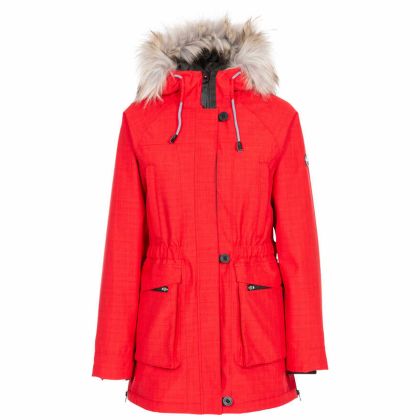 Caption Women's Waterproof Parka Jacket in Red, Front view on mannequin