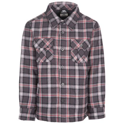 Trespass Kids' Gingham Checked Shirt Average Dark Grey Check, Front view on mannequin