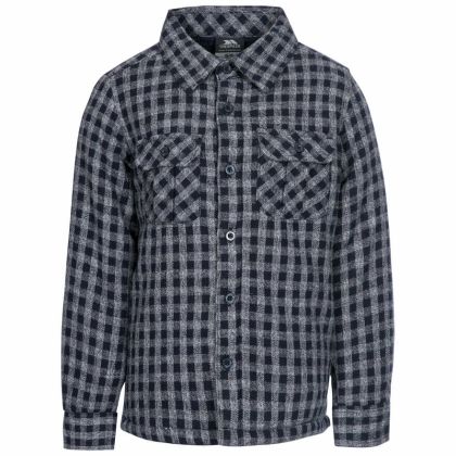 Average Kids' Checked Cotton Shirt in Navy, Front view on mannequin