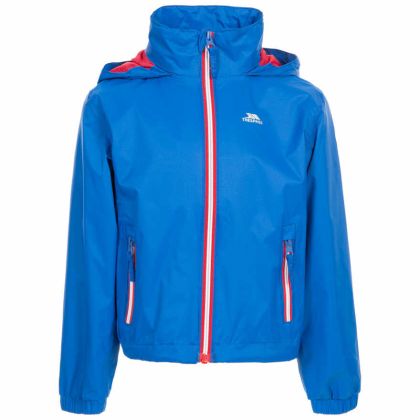 Trespass Kids Waterproof Jacket with Hood Breathable Briar Blue, Front view on mannequin