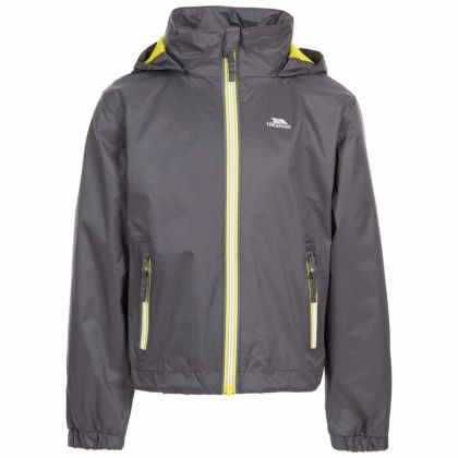 Trespass Kids Waterproof Jacket with Hood Breathable Briar Carbon, Front view on mannequin