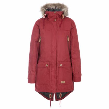 Clea Women's Waterproof Parka Jacket in Red, Front view on mannequin