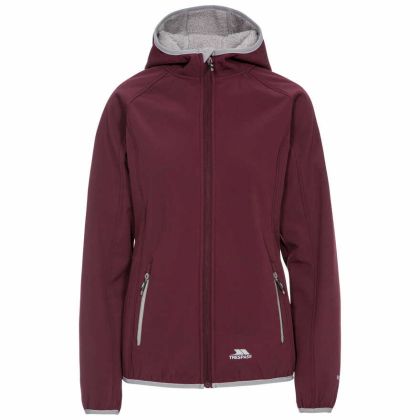 Trespass Womens Softshell with Hood Emery in Purple, Front view on mannequin