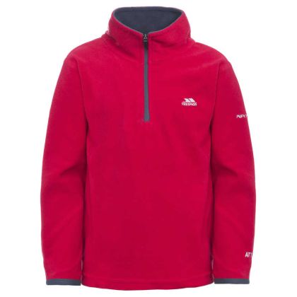 Etto Kids' Half Zip Fleece in Red, Front view on mannequin