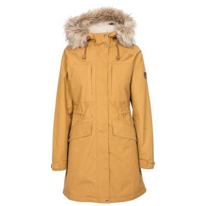 Faithful Women's Waterproof Parka Jacket in Yellow, Front view on mannequin