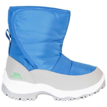 Trespass Kids Snow Boots Fleece Lined Water Resistant Hayden Blue, Front view of footwear