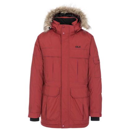 DLX Mens Waterproof Parka Jacket with Down Highland Red, Front view on mannequin