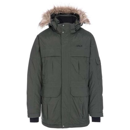 DLX Mens Waterproof Parka Jacket with Down Highland Khaki, Front view on mannequin