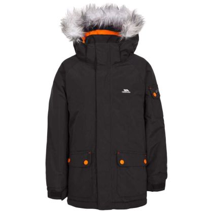 Trespass Boys Waterproof Parka Jacket in Black Holsey