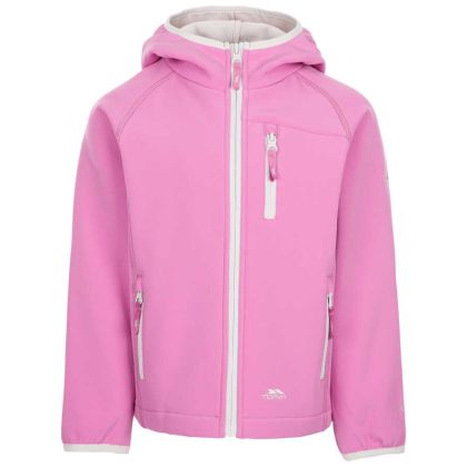 Trespass Kids' Softshell Jacket Kian in Carbon in Deep Pink, Front view on mannequin