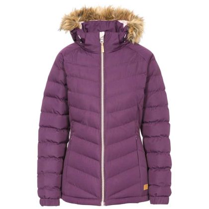 Trespass Womens Padded Jacket Hooded Nadina Purple, Front view on mannequin