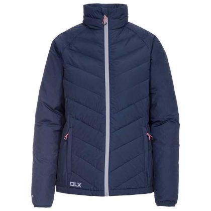 Sondra Women's DLX Down Jacket in Navy, Front view on mannequin
