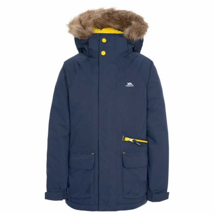 Upbeat Kids' Waterproof Parka Jacket in Navy, Front view on mannequin