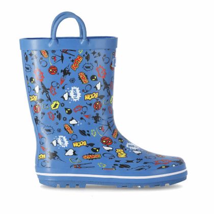 Trespass Kids Wellies Pull-handles Printed Apolloton Blue, Outside view of footwear
