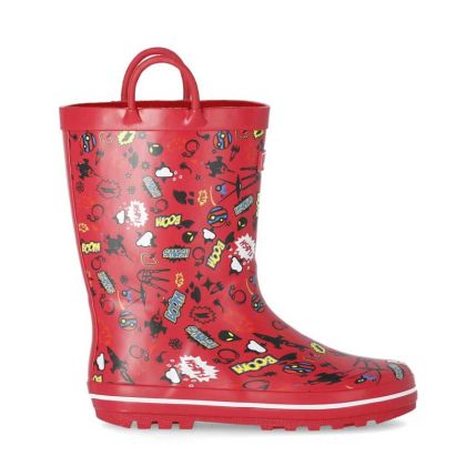 Trespass Kids Wellies Pull-handles Printed Apolloton Red, Outside view of footwear