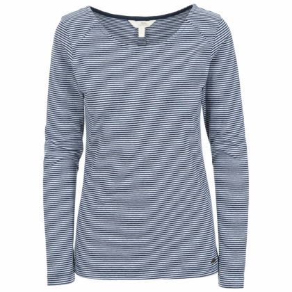 Caribou Women's Striped Long Sleeve T-Shirt in Navy, Front view on mannequin
