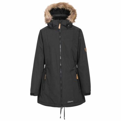 Celebrity Women's Fleece Lined Parka Jacket in Black, Front view on mannequin