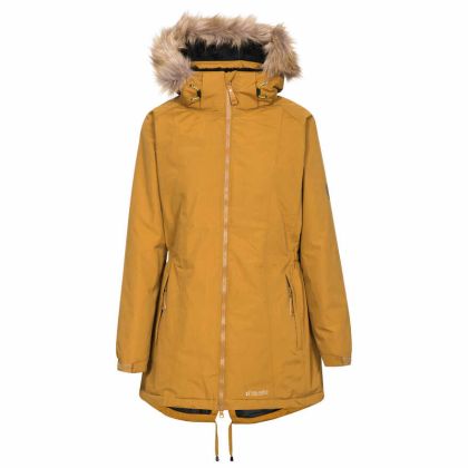 Celebrity Women's Fleece Lined Parka Jacket in Yellow, Front view on mannequin