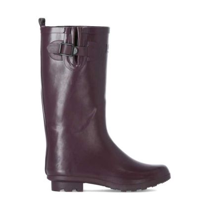 Damon Women's Waterproof Wellies in Burgundy, Outside view of footwear